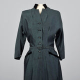 1950s Green and Black Sharksin Dress with Black Velvet Trim