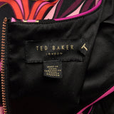 Small Ted Baker Pink Dress Black Short Sleeve Back Slit Designer