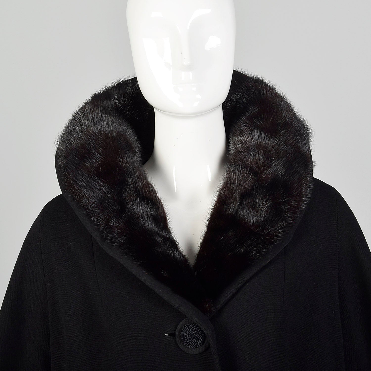 Large 1950s Black Mink Fur Collar Coat