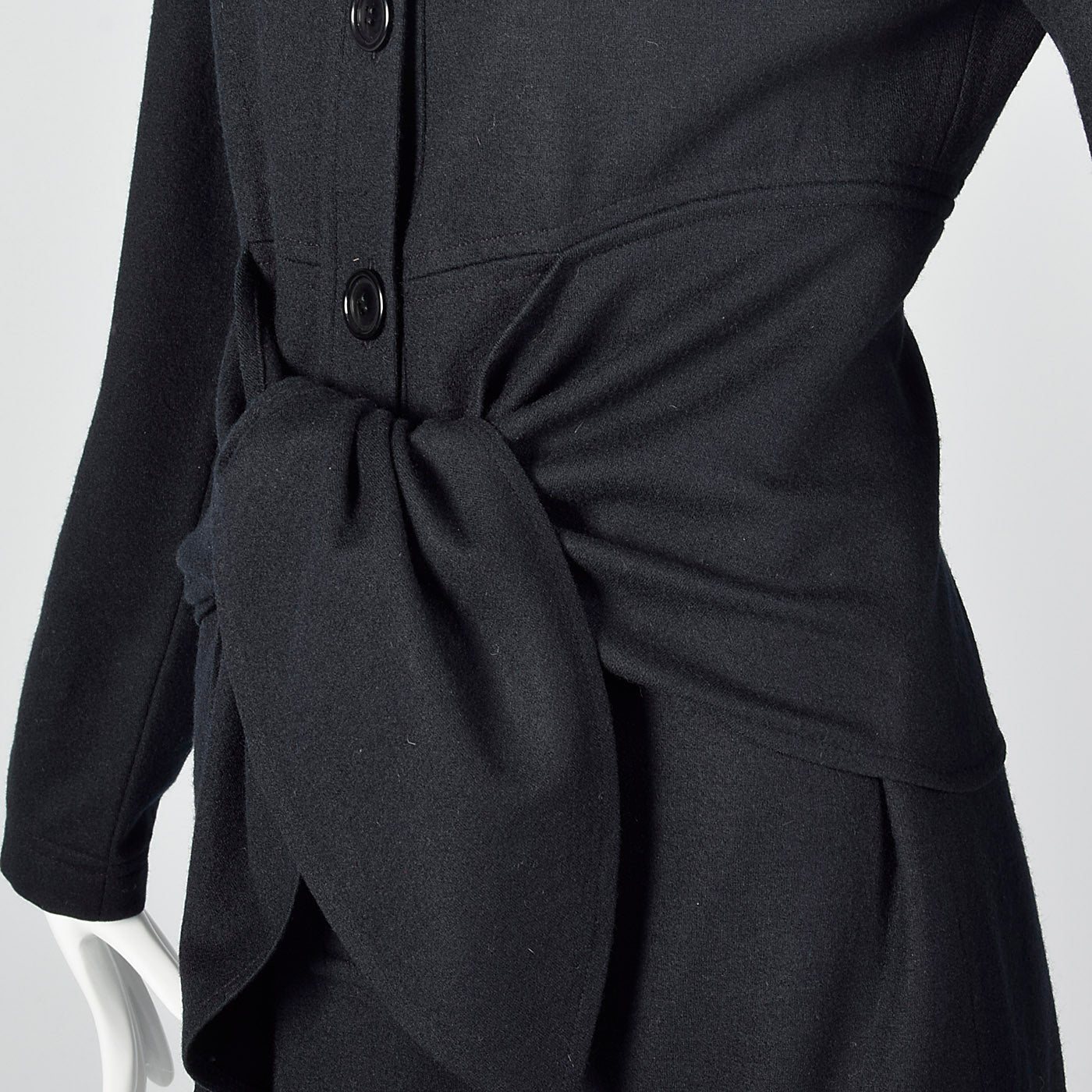 1980s Oscar de la Renta Black Wool Dress with Tie Waist