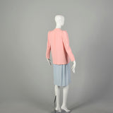 Small 1980s Bill Blass Pastel Crepe Skirt Suit Blue Pink Separates Ensemble
