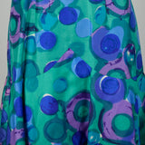 Large 1960s Dress Colorful Green Abstract Print Blue Sleeveless