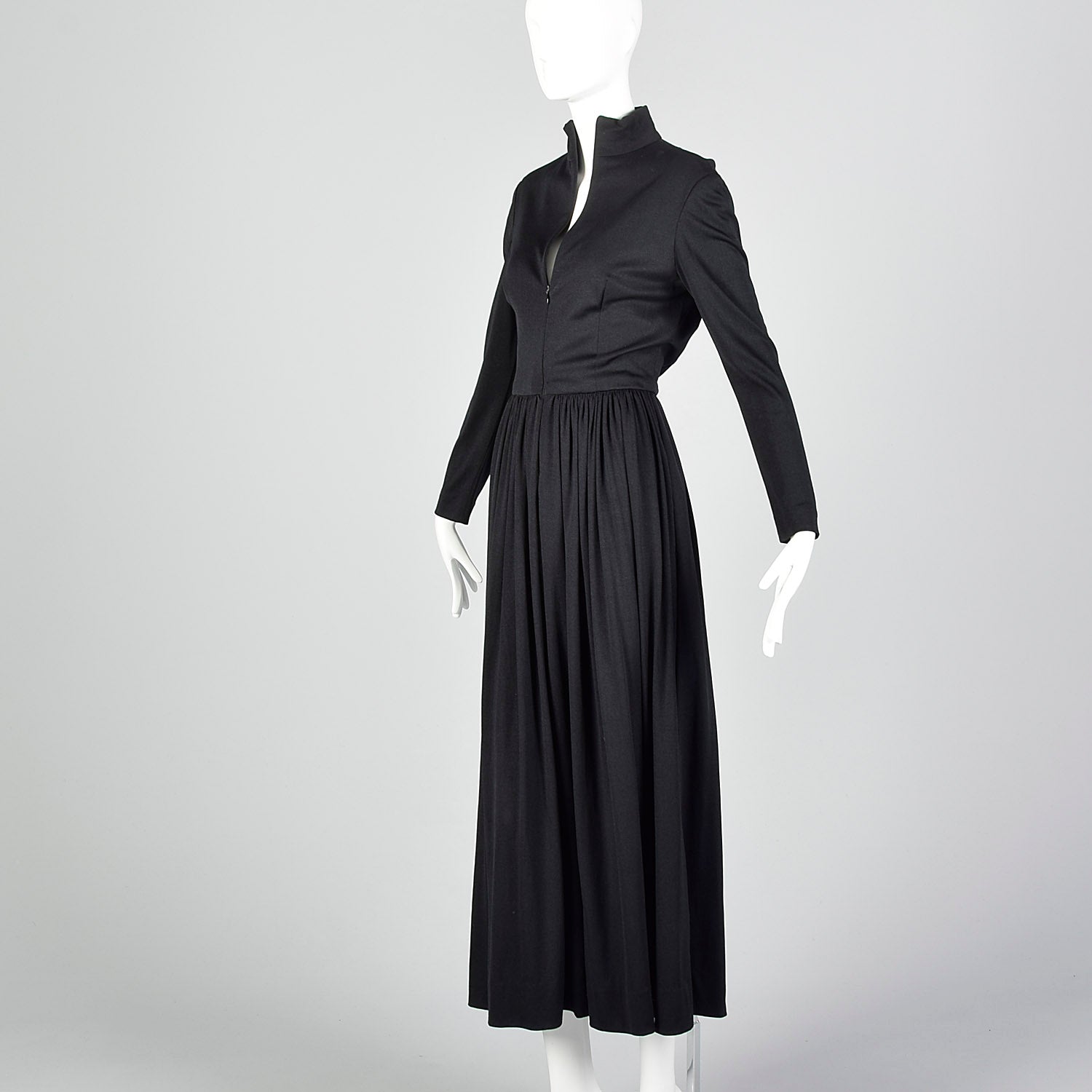 Small 1970s Black Zip Front Maxi Dress