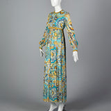 1970s Mollie Parnis Bohemian Maxi Dress with Long Sleeves