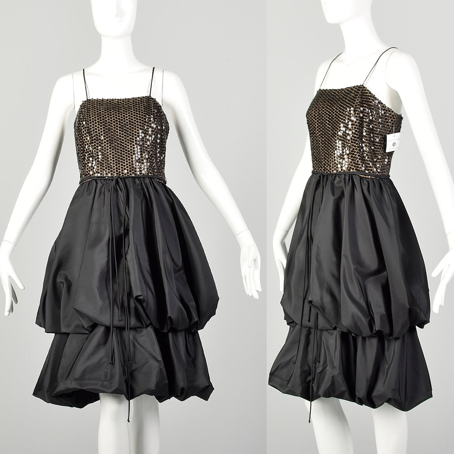 Small 1980s Little Black Dress Bubble Hem Taffeta Party Prom LBD Sleeveless