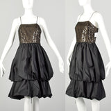 Small 1980s Little Black Dress Bubble Hem Taffeta Party Prom LBD Sleeveless