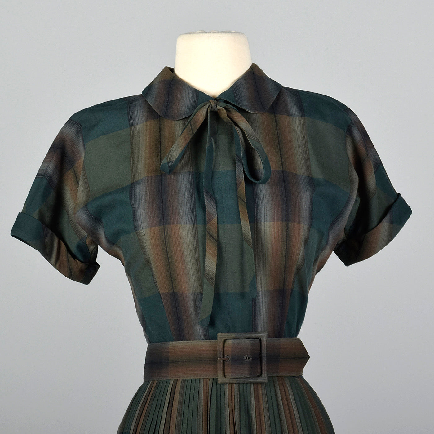 1950s Summer Dress in Green Plaid