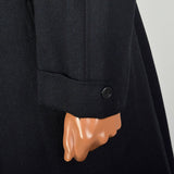 1960s Large Richman Brothers Black Lightweight Wool Outerwear Winter Overcoat