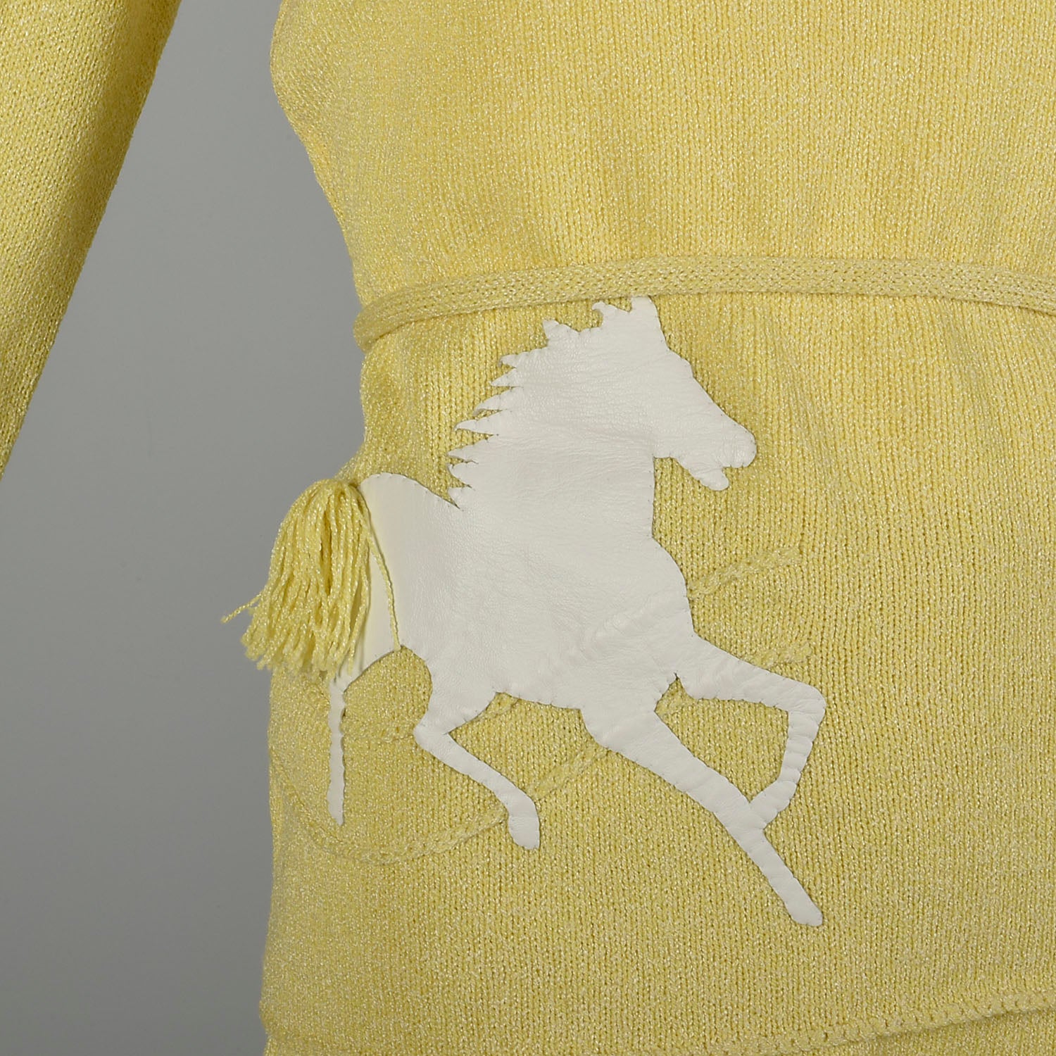 Small 1970s Novelty Horse Knit Outfit Long Sleeve Yellow Top Skirt Separates