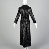 XS 1970s Black Sequin Trench Coat