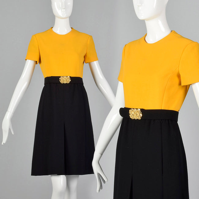1960s Yellow and Black Colorblock Dress