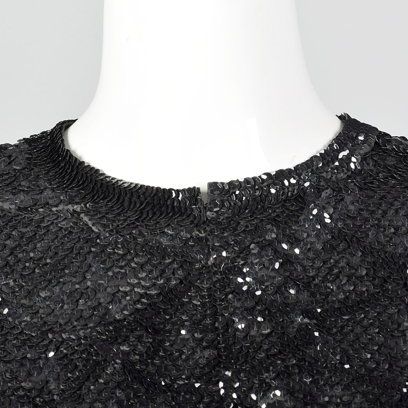 1960s Black Sequin Top with Scalloped Hem