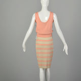 Medium 1980s St. John Set Knit Skirt Peach Shirt Striped Cardigan 3pc Ensemble