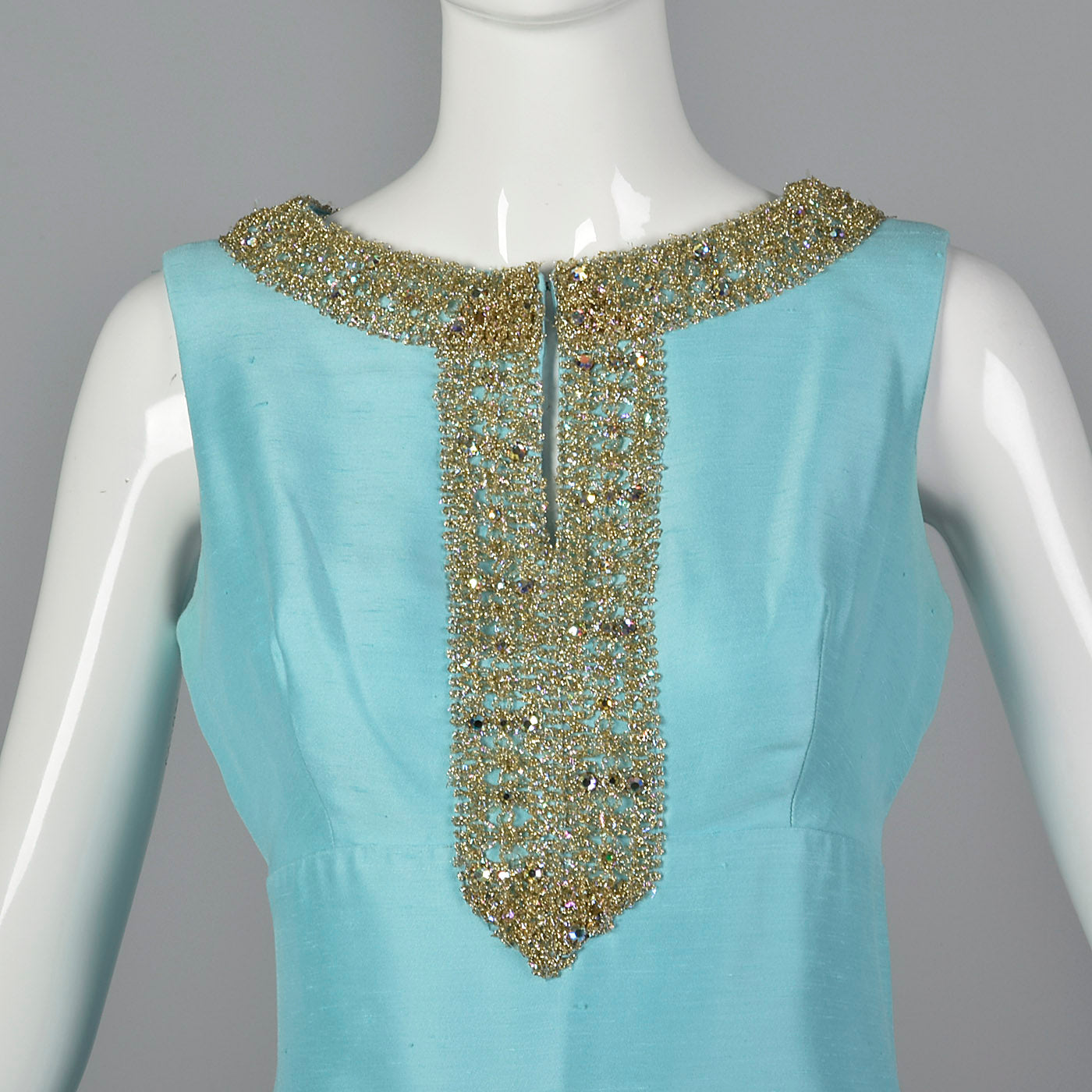 1960s Blue Maxi Dress with Keyhole Bust