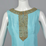1960s Blue Maxi Dress with Keyhole Bust