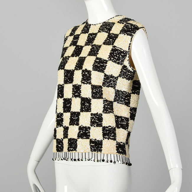 Small-Medium 1960s Black & White Sequin Top