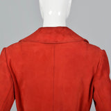 Bright Red Loewe Leather Trench Coat with Navy Blue Waist and Mod Gold Buttons