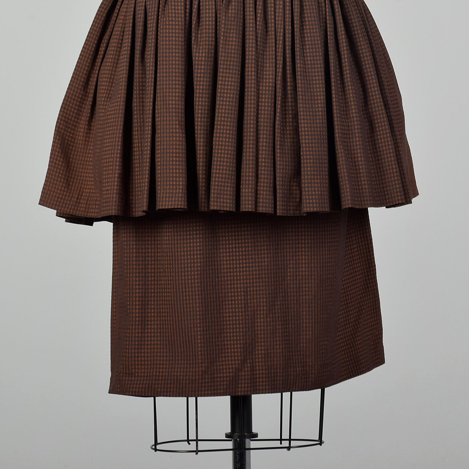 XS 1950s Brown and Black Gingham Dress