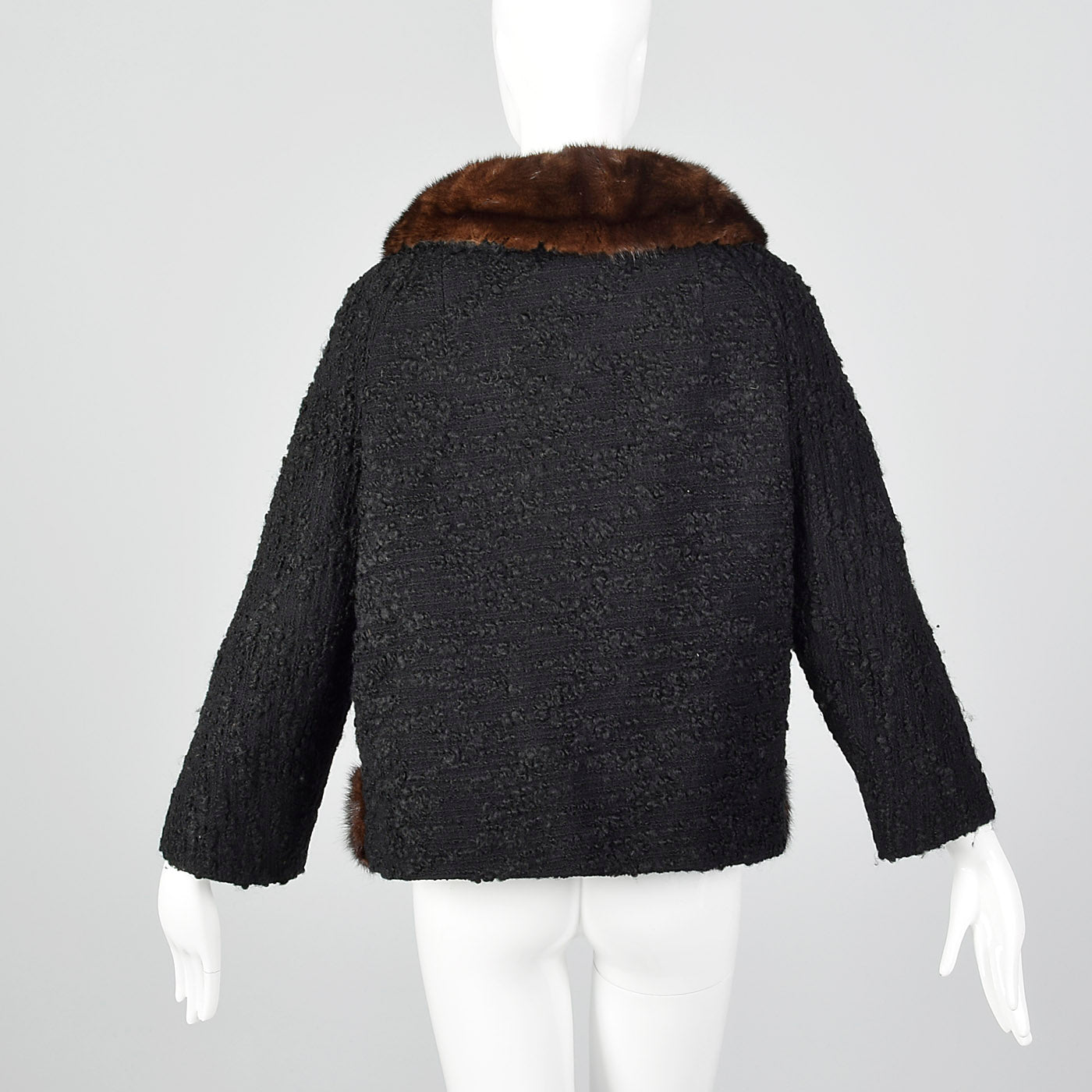 1950s Black Boucle Wool Coat with Mink Trim