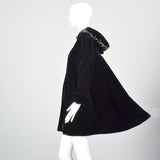 1940s Black Velvet Coat with Sequin Hood