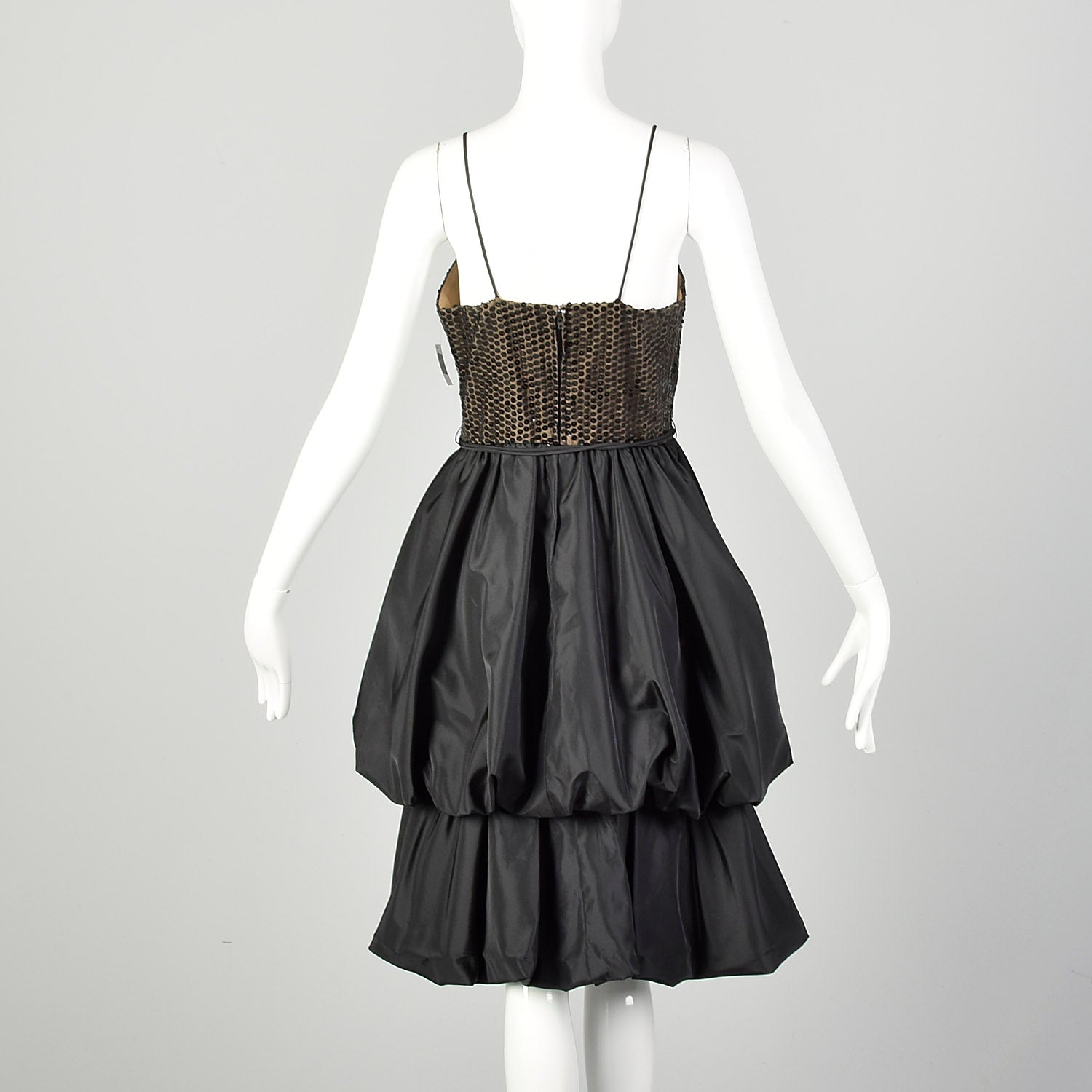 Small 1980s Little Black Dress Bubble Hem Taffeta Party Prom LBD Sleeveless