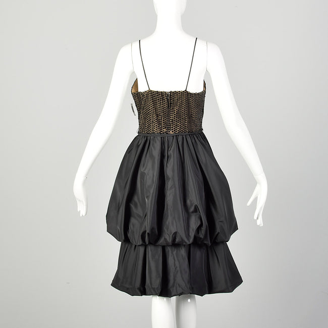 Small 1980s Little Black Dress Bubble Hem Taffeta Party Prom LBD Sleeveless