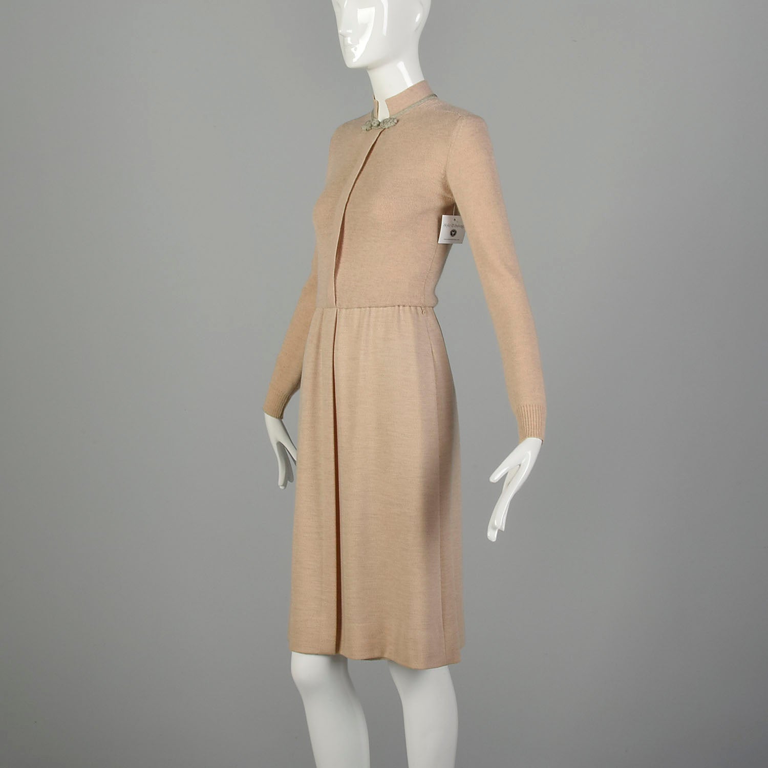 XXS 1970s Minimalist Knit Dress Corded Detail Long Sleeves