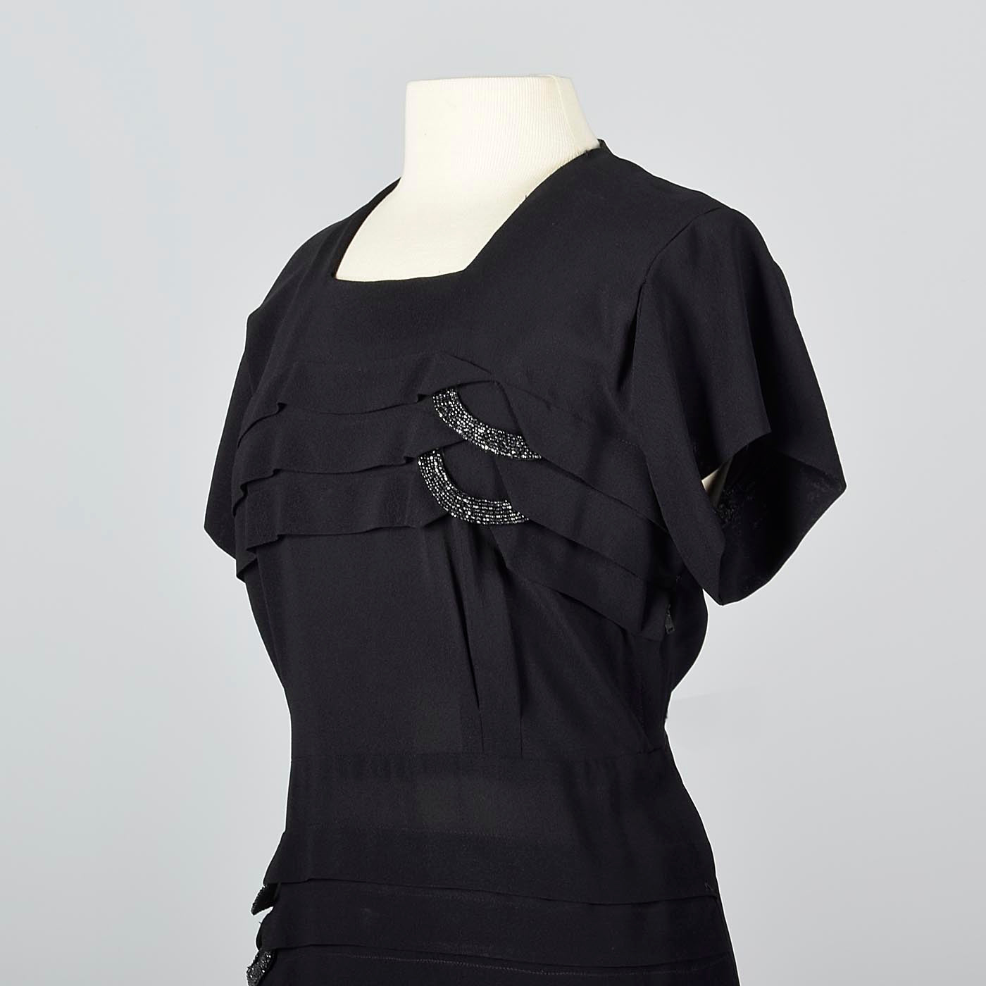 1950s Black Dress with Beaded Loops and Sash