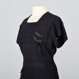 1950s Black Dress with Beaded Loops and Sash