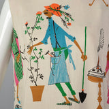1960s Deadstock Novelty Print Shift Dress with Pom Pom Hem