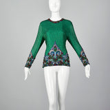 Small 1960s Emerald Green Formal Beaded Blouse