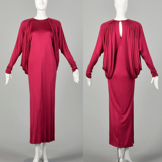 Small 1980s Missoni Silk Jersey Formal Gown Draped Fuchsia Maxi Dress