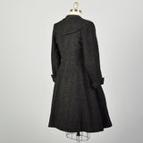 Large 1950s Coat Grey Wool Princess Fit & Flare Shawl Collar Winter Outerwear
