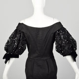 1980s Belleville  Sassoon Off Shoulder Black Cocktail Dress