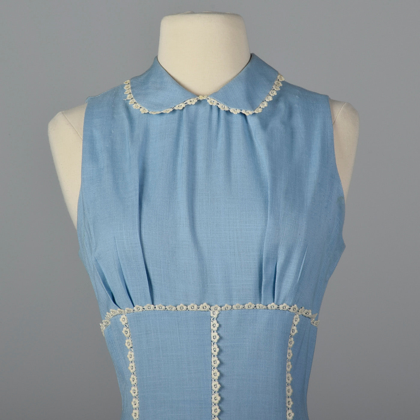 1950s Blue Dress with Floral Lace Trim