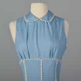 1950s Blue Dress with Floral Lace Trim
