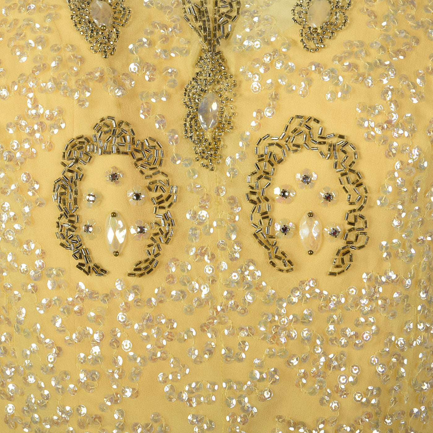 1960s Yellow Chiffon Beaded Dress