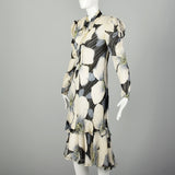 Medium 1980s Floral Print Dress Bias Cut Long Sleeve