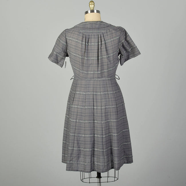 XXL 1950s Gray Plaid Cotton Day Dress Short Sleeve Summer Casual Volup