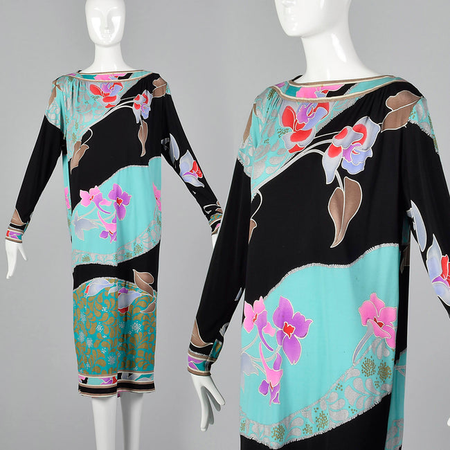 1980s Leonard Paris Silk Jersey Printed Dress