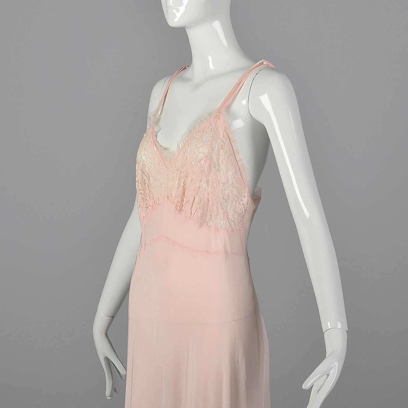 1940s Pink Rayon Nightgown with Lace Detail