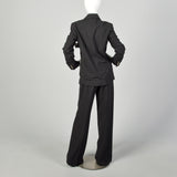 Small 1990s Celine Pant Suit Charcoal Gray Business Wear To Work Extra Long Pants