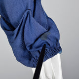 1930s Blue Dress with Ruffle Neckline