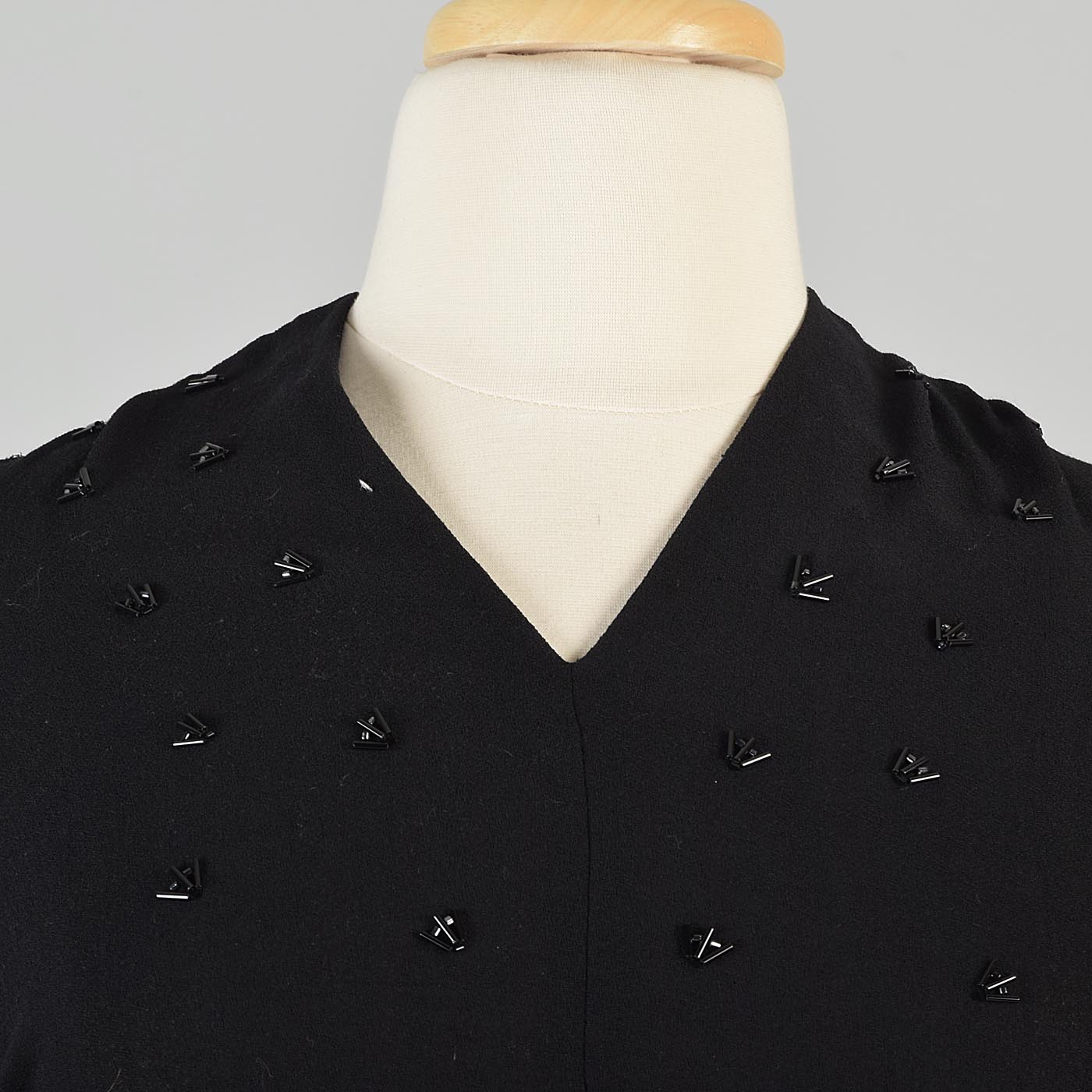 1940s Black Crepe Dress with Beaded Bust