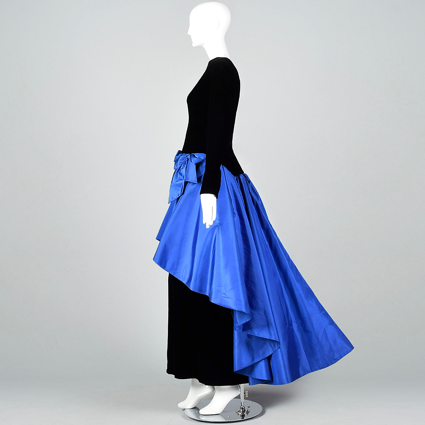 Pilar Rossi Unique Black Velvet Gown with Dramatic Blue Taffeta Peplum