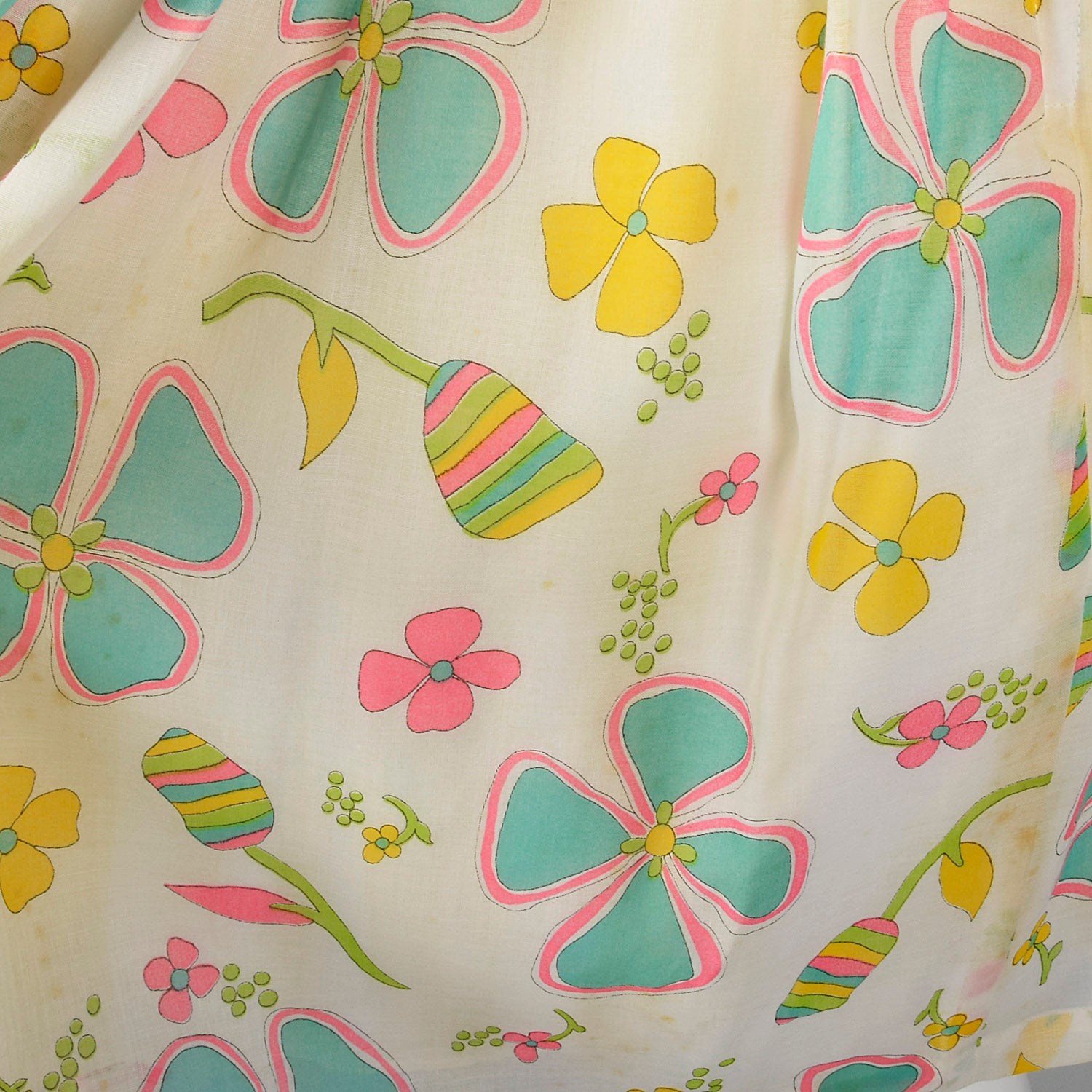 XS 1970s White Floral Long Sleeve Dress