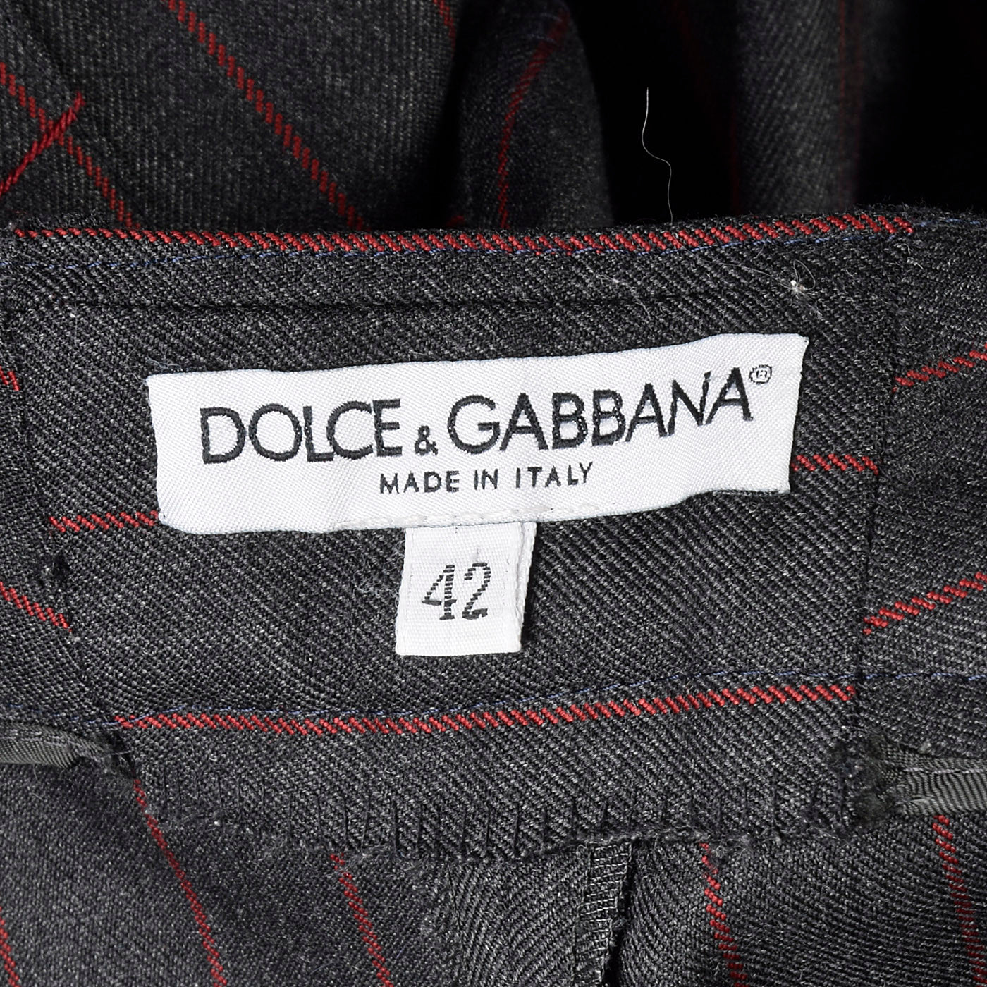 1990s Dolce & Gabbana Gray Trousers with Red Pinstripe