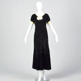 1930s Black Velvet Dress with Fur Collar