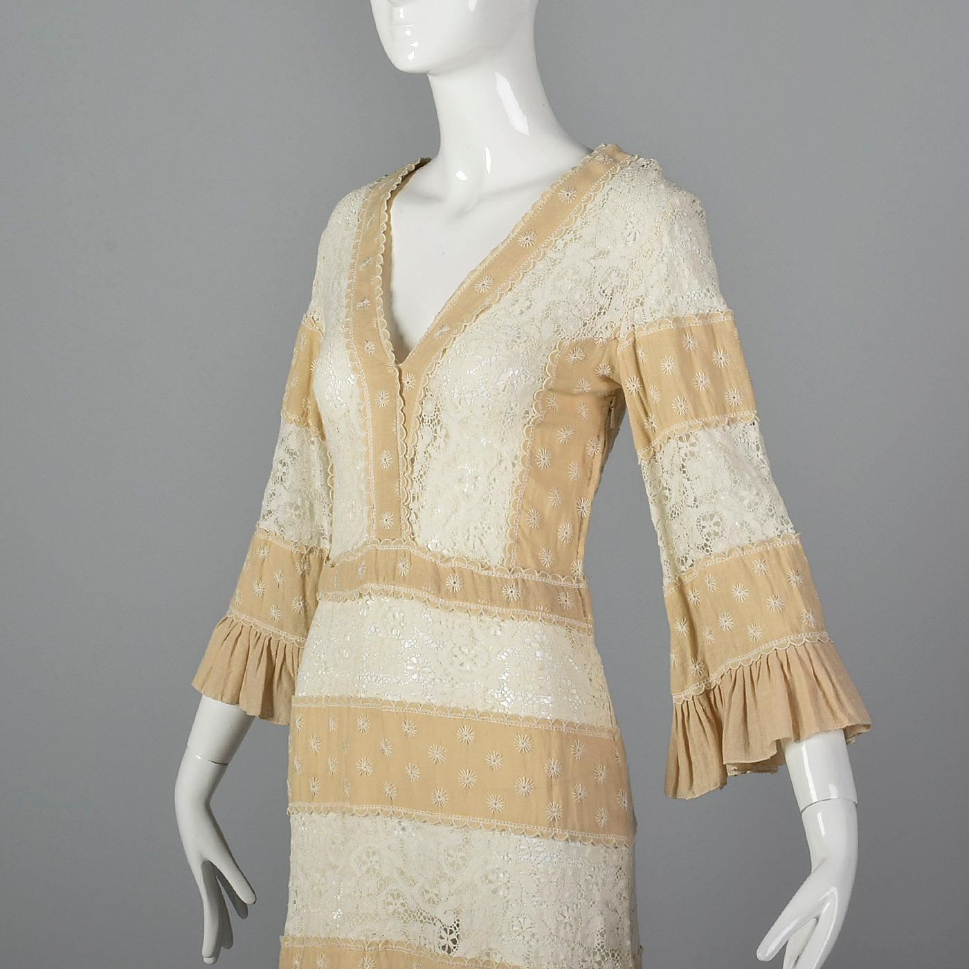 1970s Bohemian Dress with Sheer Lace Panels