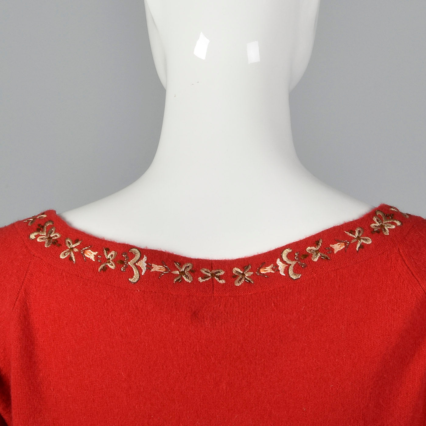 1950s Red Sweater with Metal Thread Trim